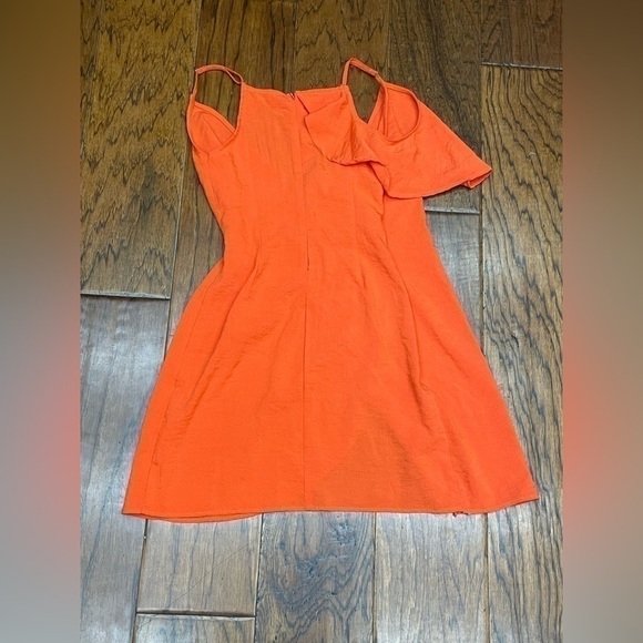 Lulus women’s Mia Rae orange asymmetrical mini wrap dress - Picture 7 of 10